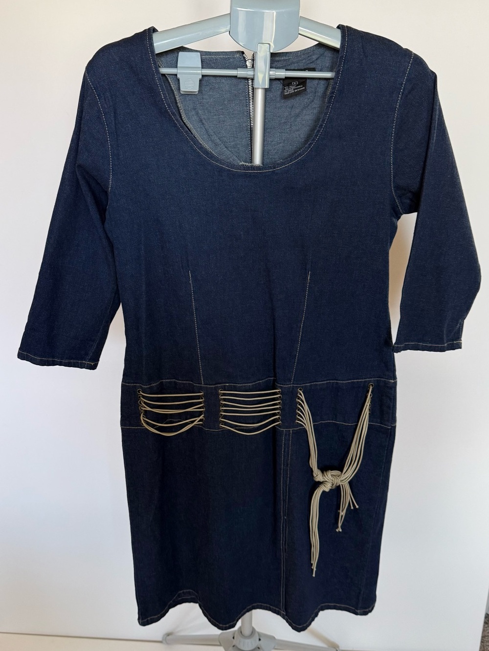 Starwear Jeans Denim Mini Dress L Lace Up Corset Waist Y2K Retro